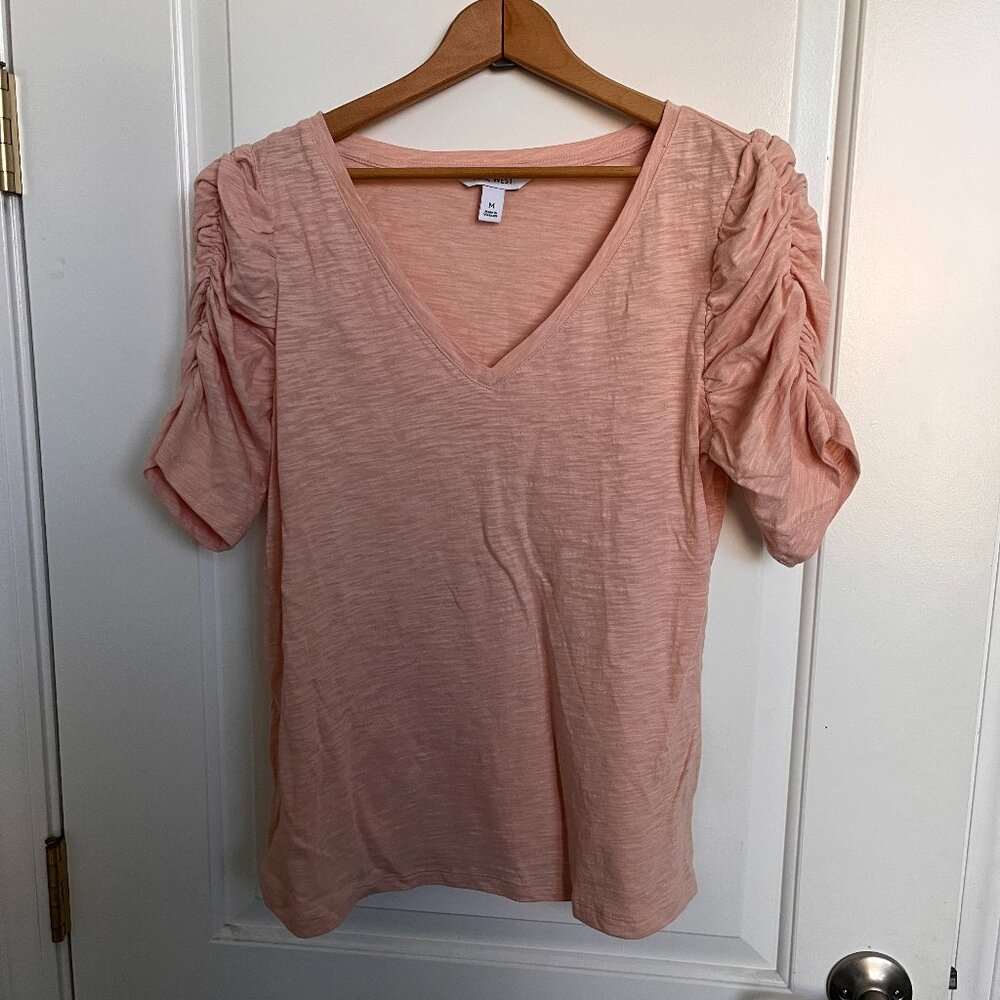 Nine West Puff Sleeve V-Neck Tee Coral Pink Orange size Medium